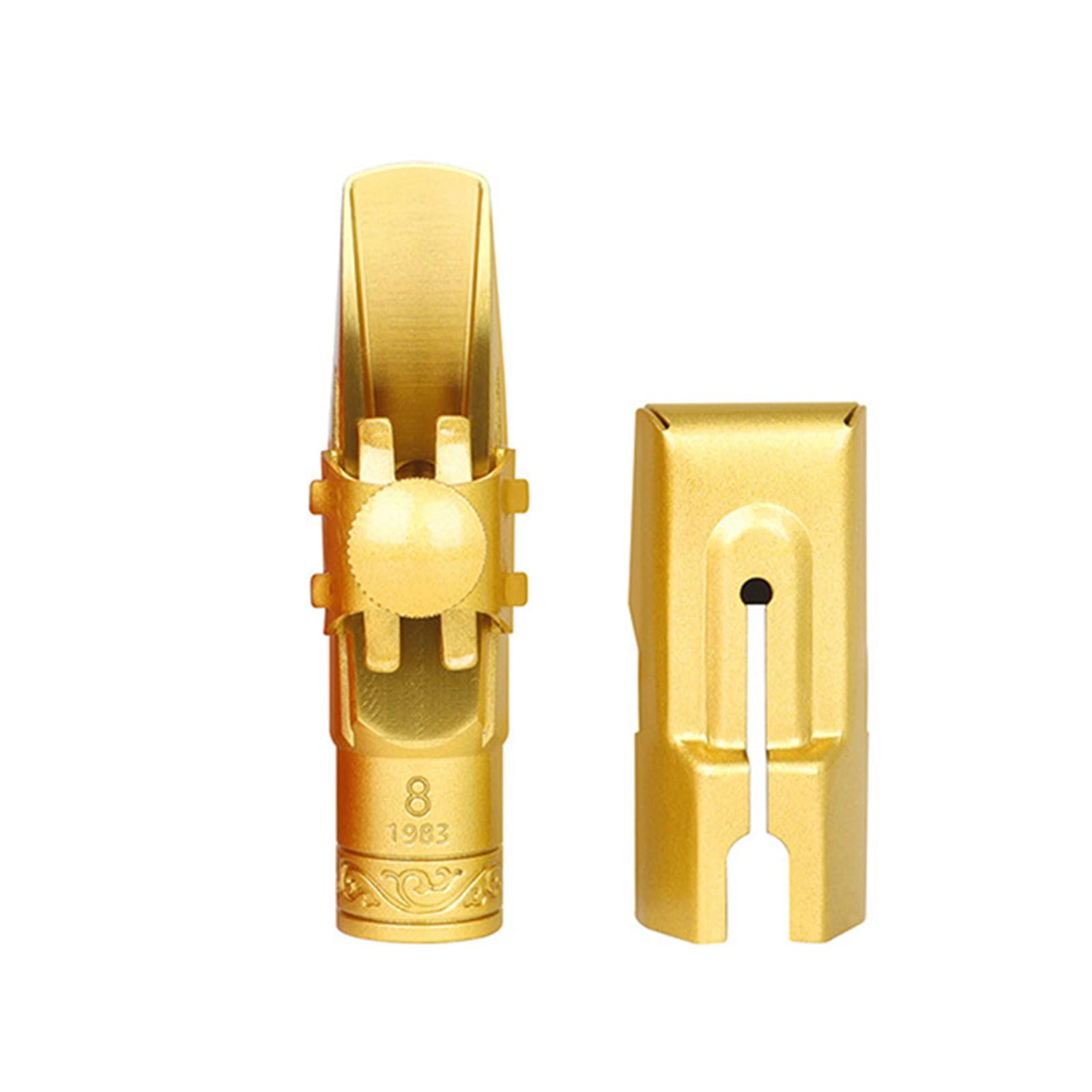 Maxtonser 1 Set Saxophone Mouthpiece with Caps Professional Sax Metal Mouthpiece for Saxophone Golden Soprano Saxophone Mouthpiece
