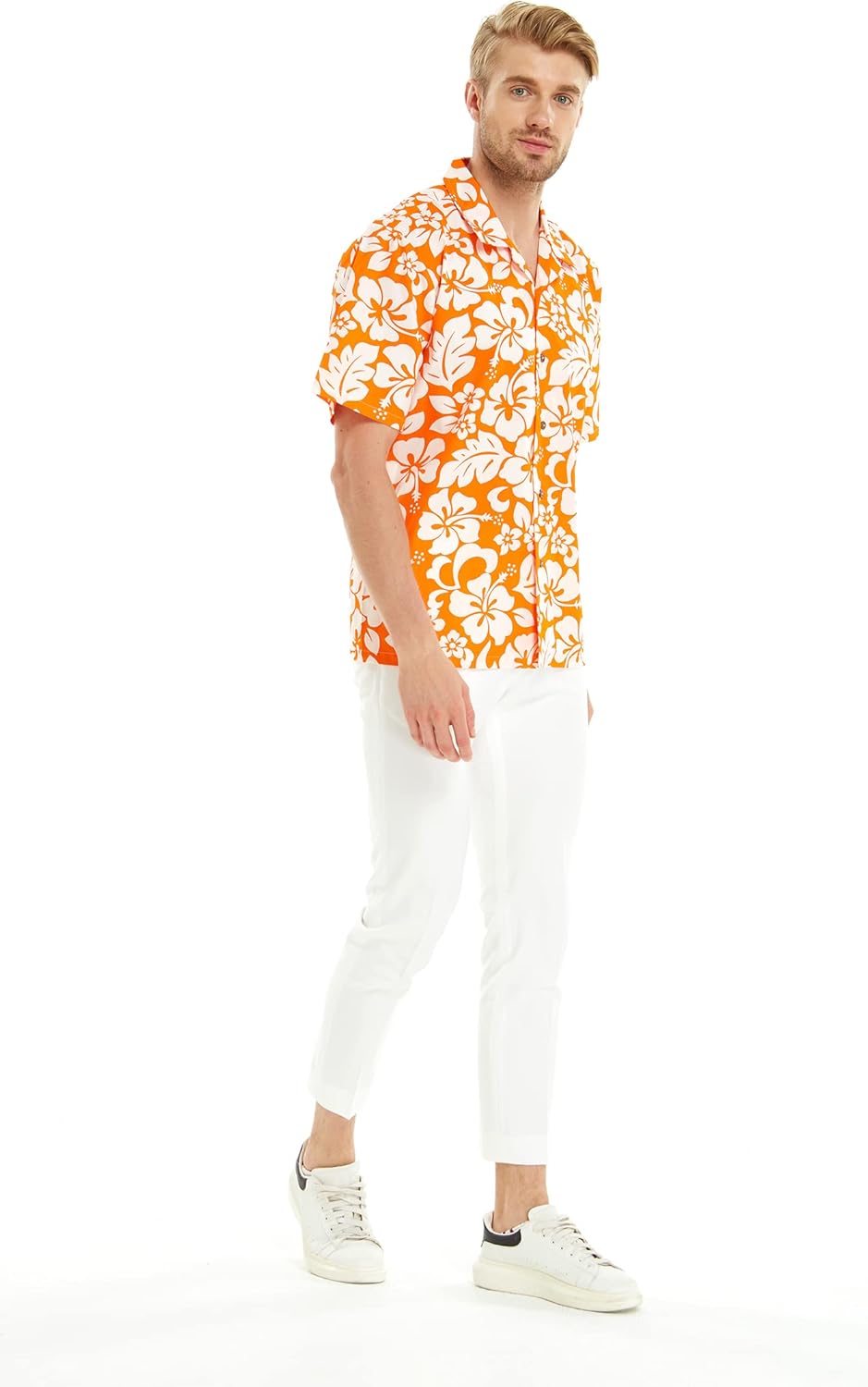 Matchable Family Hawaiian Luau Men Women Girl Boy Clothes in Classic Vintage Hibiscus Orange - Image 4