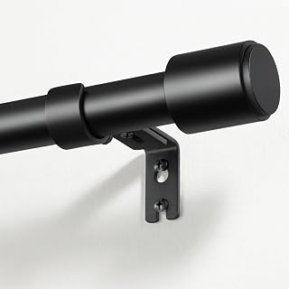 Gardinenstangen, 81 bis 366 cm, mattschwarz, Gardinenstange für Ösenvorhänge, 20 mm Durchmesser, lange Gardinenstange, ausziehbar mit Halterung, dekorative Gardinenstange für Schlafzimmer, Wohnzimmer
