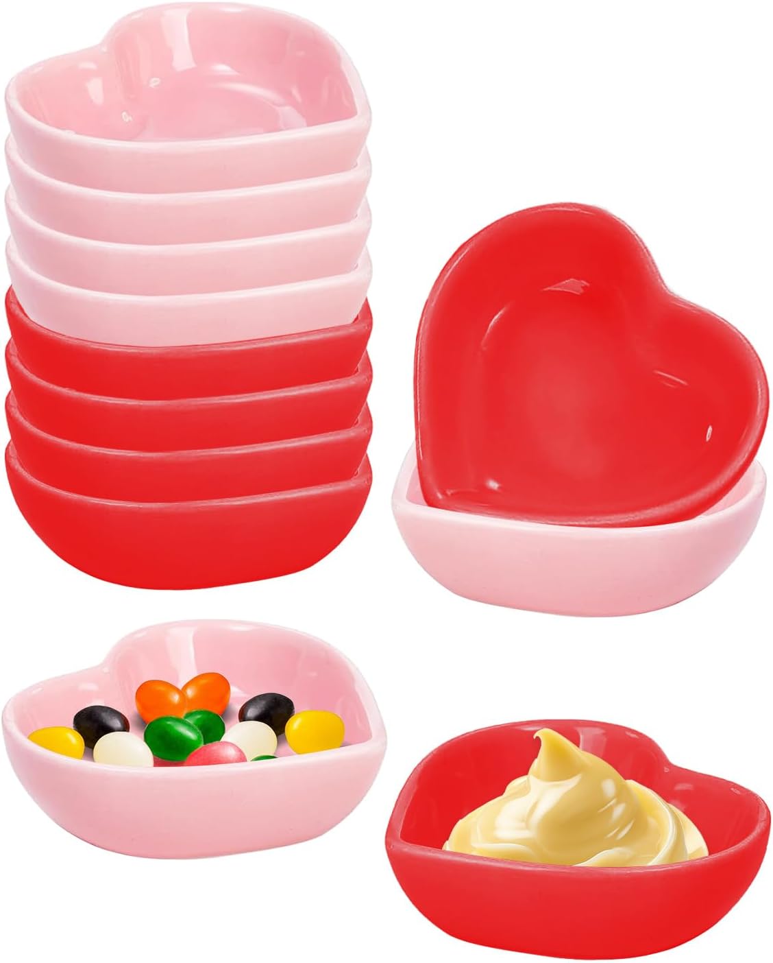Heart Plates, 12 Pcs Heart Shaped Plates Heart Bowls Heart Shaped Bowls, Ceramic Heart Plates Heart Ramekins For Candy Sauce Sushi Dipping Serving Wedding