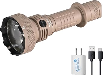 ACEBEAM L35 2.0 High Performance Flashlight, Desert Sand, 5000 Lumens, IP68 Dust & Waterproof, 650 Meter Throw, Stainless Steel Bezel, Bundle with a USB Wall Plug