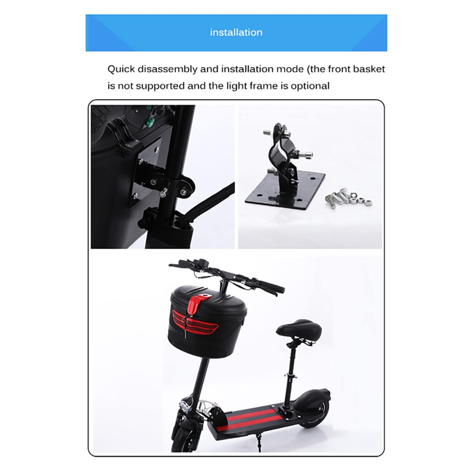 YYDStes Front Storage Bag Case Carrying Basket Plastic Basket Cloth Lining Lock Fit for Xiaomi Fit for M365 Electric Scooter Bicycle E-Bike (Color : Front bracket)