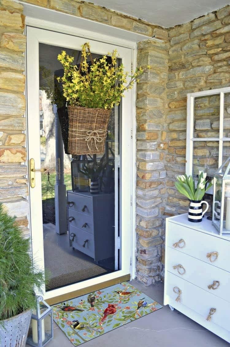 Morning View Rubber Front Door Mat Indoor Outdoor Bird Doormat Decorative Spring Welcome Mats with Tree Birds Non Slip Green Entrance Rugs for Patio Porch 17X29 Inch