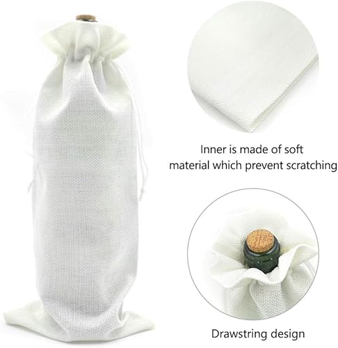 Miniatura 58 de 10 bolsas de regalo de vino de arpillera, con cordón, de lino, champán, bolsa para botella de vino, Navidad, boda, cumpleaños, fiesta, bolsas