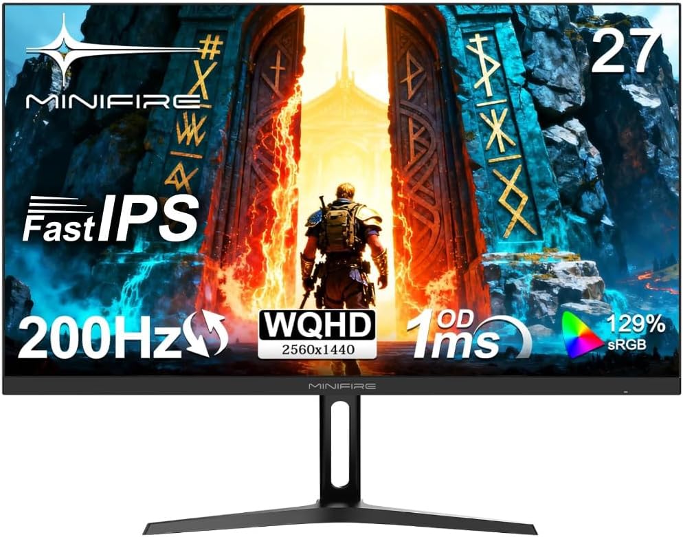 Minifire Gaming Monitor 27 Zoll,WQHD(2560×1440P),200Hz, Schnelles IPS Panel