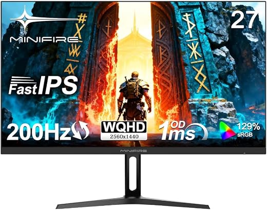 Minifire Gaming Monitor 27 Zoll,WQHD(2560×1440P),200Hz, Schnelles IPS Panel
