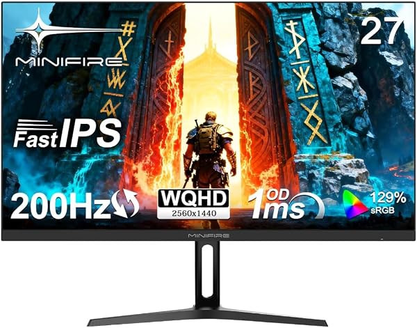 Minifire Gaming Monitor 27 Zoll,WQHD(2560×1440P),200Hz, Schnelles IPS Panel