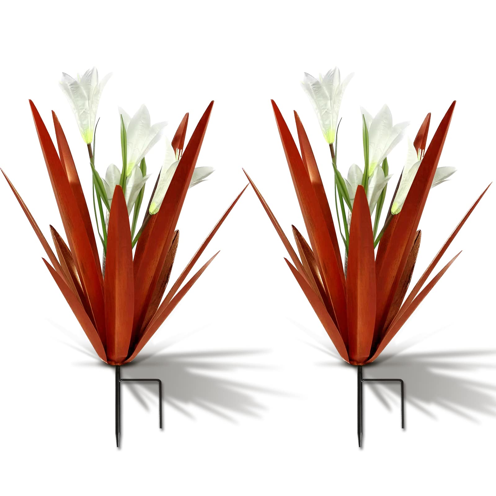 Homight Metal Agave Plant Outdoor Decoration Outdoor Garden Decoration Lily Mexican Yard Art Plant Garden Agave Lily Decorative Garden Gift… (2 Big White Lilies)