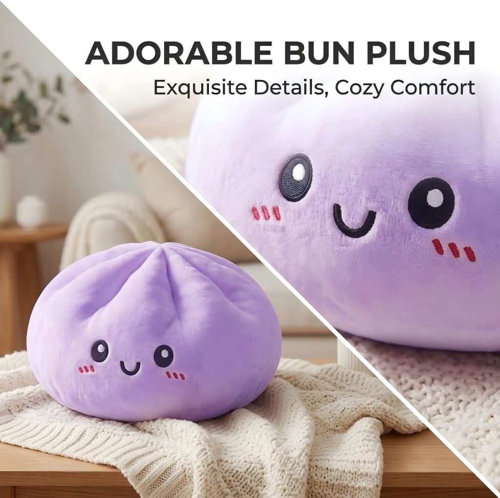 Cute Plush Stuffed Steamed Bun Pillow, Giant Dumpling Stress Ball Squeeze Toy, Soft Stress Relief Fidget Toy for Kids Adults Home Office Decor (Purple Pillow) image 5