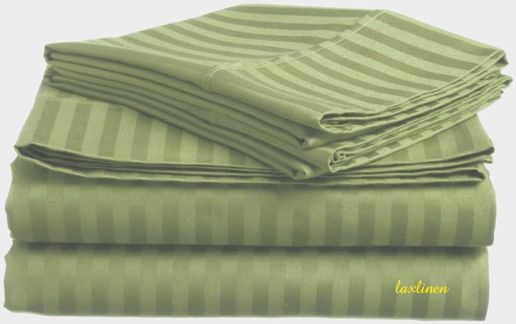 LaxLinen 600-Thread-Count Egyptian Cotton Sateen 6 PCs Bed Sheet Set (+8 Inch) Pocket Depth Emperor/Wyoming King, Yellow Stripe