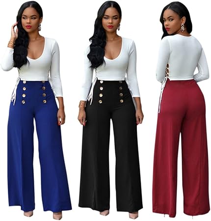 VU*LK Abbigliamento molti colore cintura larghi tailleur pantalone donna ,  blue , s : Amazon.it: Abbigliamento