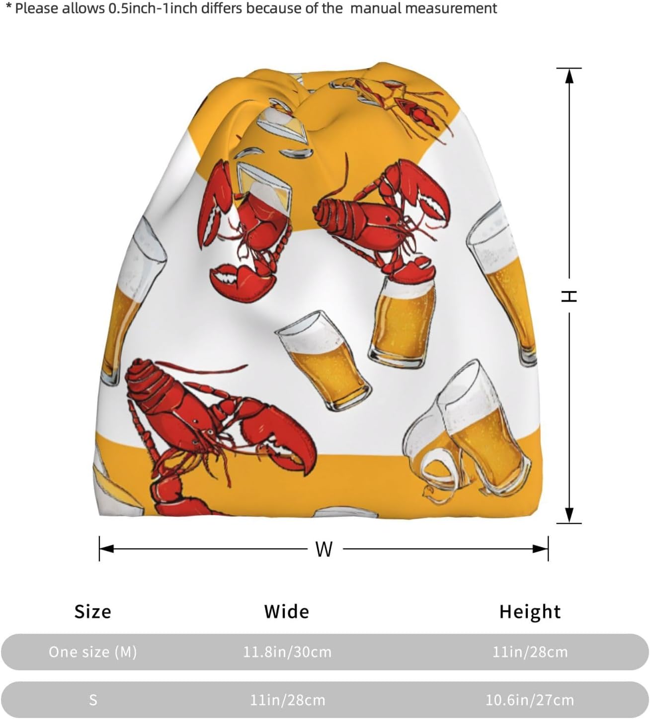 (Beer and Crawfish Pattern) Multi-Functional Convertible Brimless Hat for Daily Outdoor Travel Use -