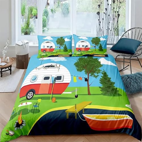 QBIDCSX King Size Duvet Cover Sets Camping King Size Bedding Sets Patterned Bed ding 230x220 cm and 2 Pillowcases 50x75 cm with Zipper - Warm & Ultra Soft Brushed Microfiber