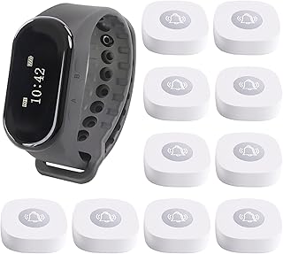 Wireless Calling System, 1 Wrist Watch Receiver 10 Call Buttons Caregiver Nurse Call System Restaurant Waiter Pager System for Restaurant Bar Hospital Clinic Cafe