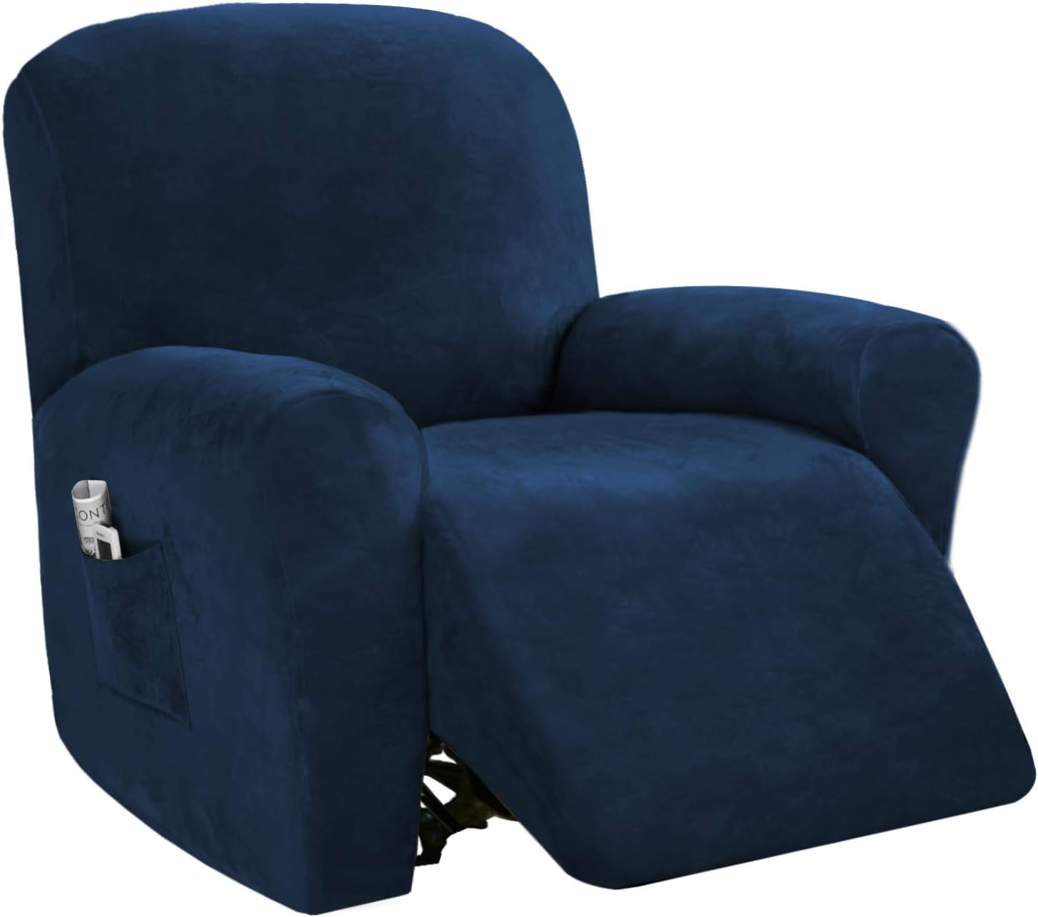 PrinceDeco Recliner Chair Cover Velvet Stretch Recliner Couch Covers 4-Pieces Style Recliner Chair Covers Recliner Cover for Reclining Chair Slipcovers Feature Non Slip Form Fitted Thick Soft,Navy