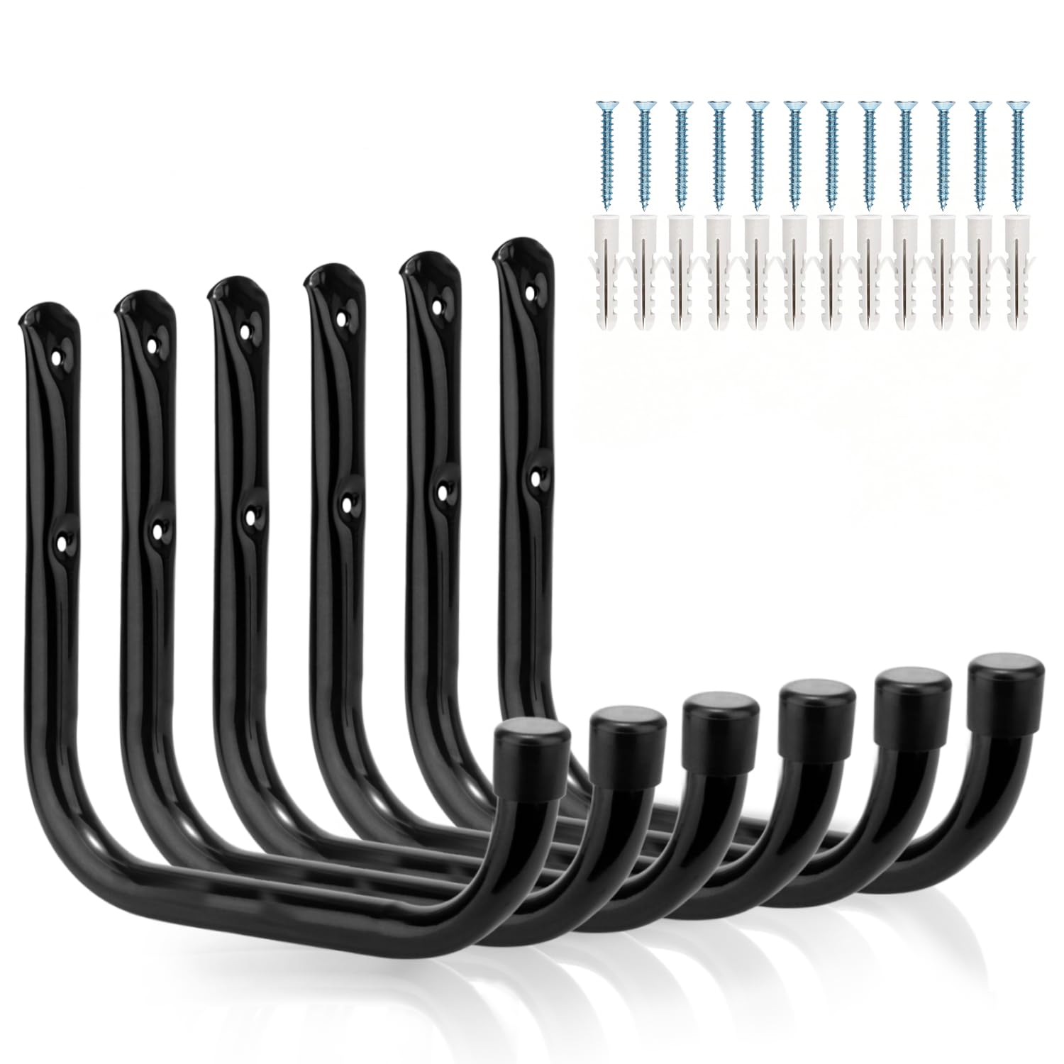 6 Pack Heavy Duty Ladder Storage Hooks Garage Utility Hanger Black