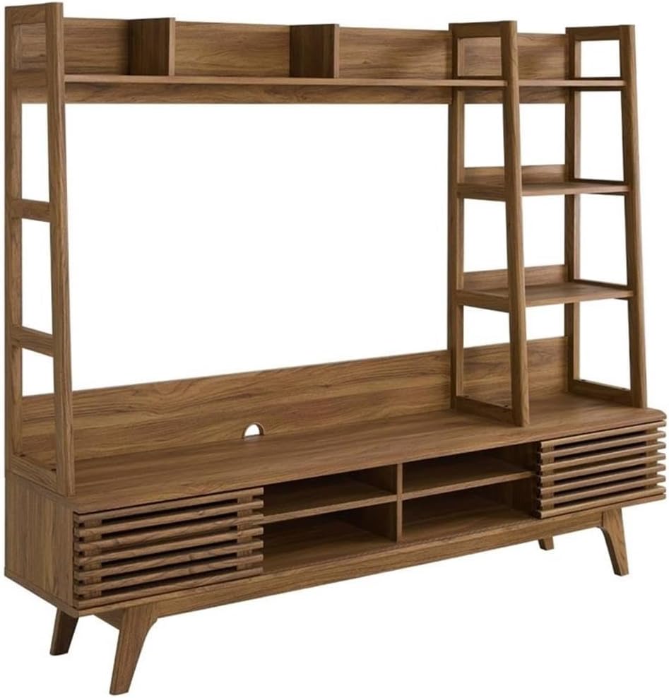 Modway Render Mid-Century Modern TV Stand Entertainment Center, 70", Walnut