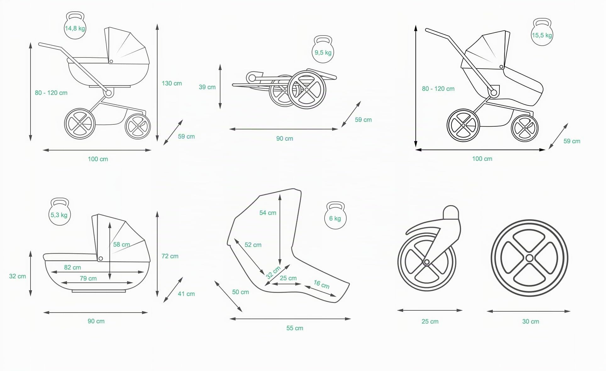 BabyLux® Carrito de Bebé Sistema de Viaje Set 3 en 1 - Lilly - incl. Capazo, Silla de Paseo, Silla Coche - Cochecito - con Bolso cambiador, Cubierta para la lluvia, Mosquitera etc.