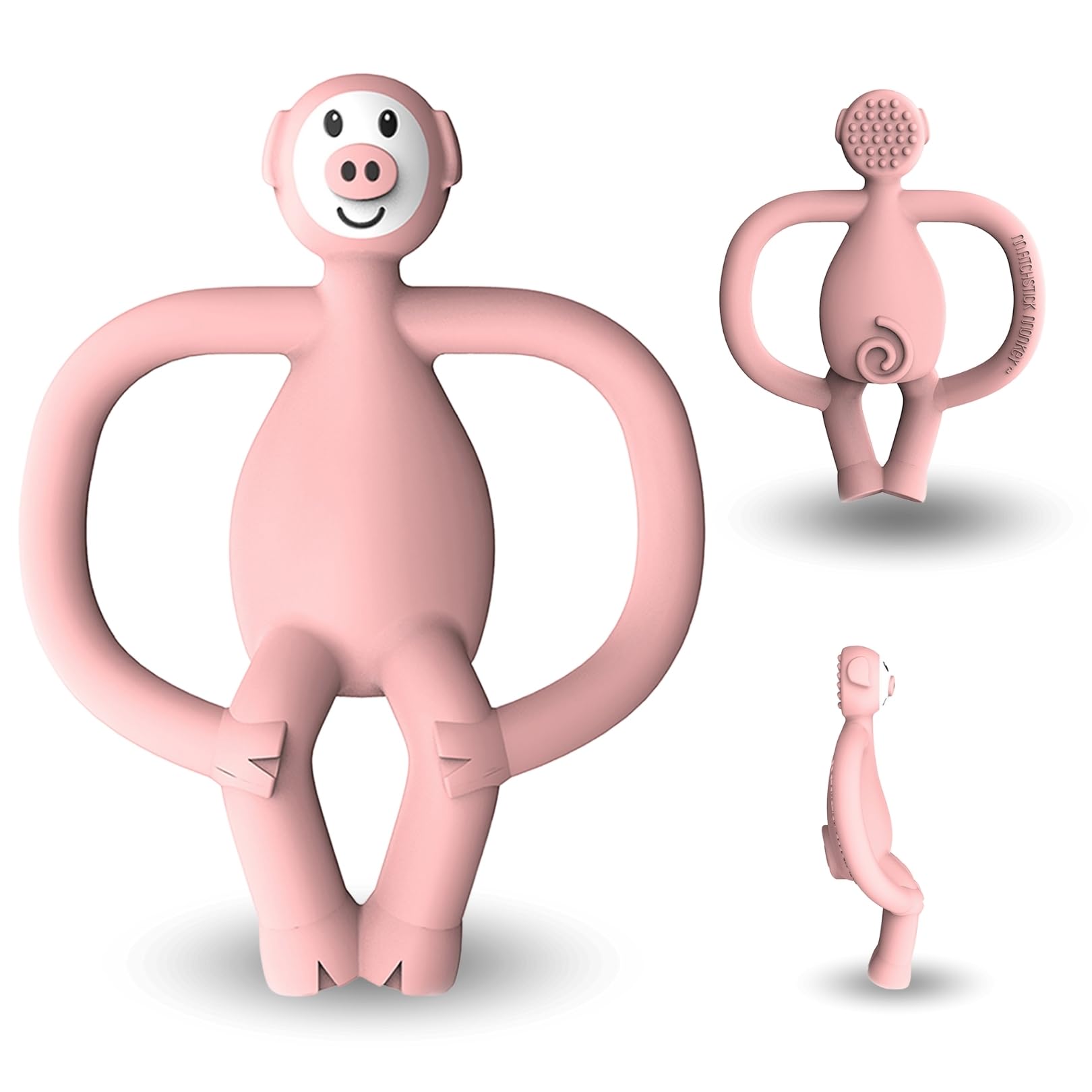 Matchstick Monkey Beißring Tiermotiv - Baby Zahnungshilfe - weiche Noppen massieren wundes Zahnfleisch - Silikon - BPA-frei - Greifling für Zahnen ab 3 Monaten - Pickle Schwein