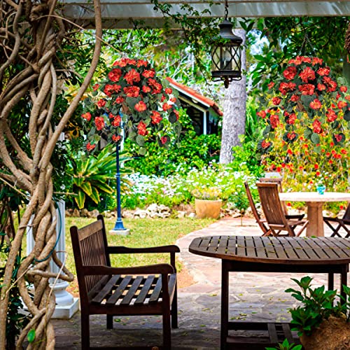 Zfprocess Artificial Geranium Flower In Hanging Basket For Patio Garden Decor,12 Inch Coconut Lining Hanging Basket With Artificial Vine Begonia Plant For Fall Decoration Of Outdoor And Indoor(Orange) #TOP2