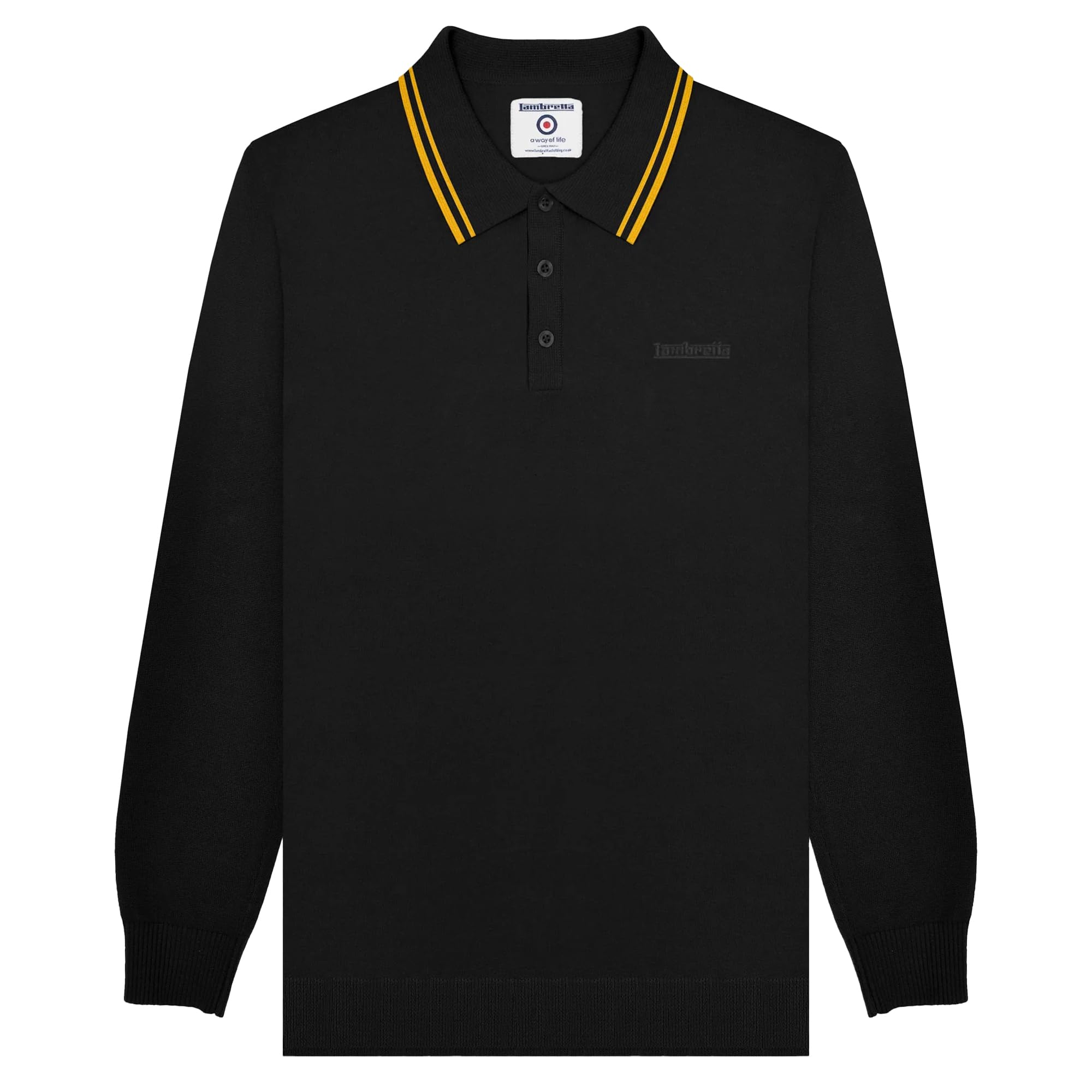 Lambretta Mens Retro Tipped Knitted Polo (UK, Alpha, XXL, Regular, Regular, Black)