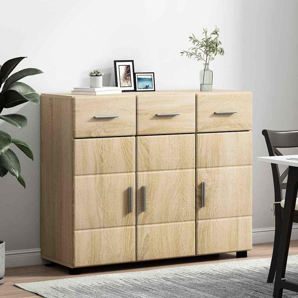 Credenza Florin Sonoma Rovere 88,5 x 30,5 x 73 cm Moderno Armadio in legno con 2 ante a cerniera e 3 ripiani in legno di quercia durevole per soggiorno, corridoio, camera da letto