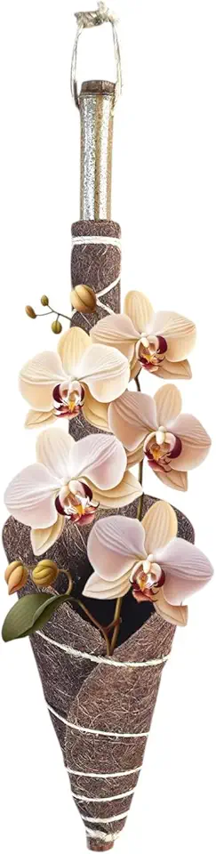 Vaso Planta Orquídeas Fibra De Coco Natural Com Suporte De Bambu