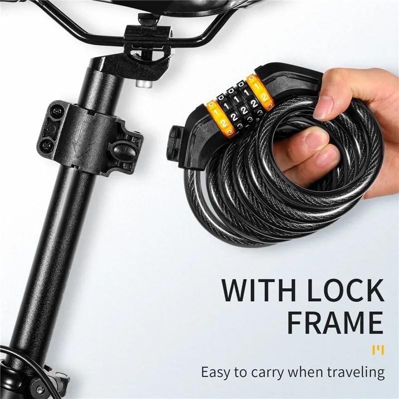 Lucchetto Bici Lucchetto for cavo con codice a cifre for bicicletta 120/150 cm Catena Bici | Catena a filo per scooter MTB, bici da strada, bicicletta, 150 cm, codice 5