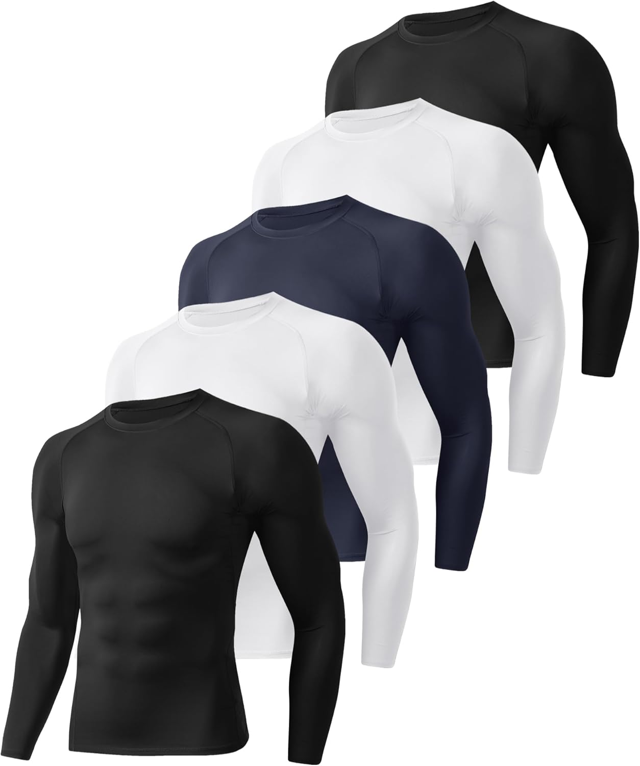 5 Pack Long Sleeve Compression Shirts for Men - Black Quick Dry Workout Base Layer Undershirt Top for Athletic Gym Running