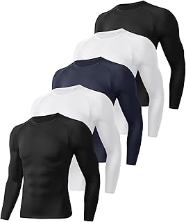 5 Pack Long Sleeve Compression Shirts for Men - Black Quick Dry Workout Base Layer Undershirt Top for Athletic Gym Running