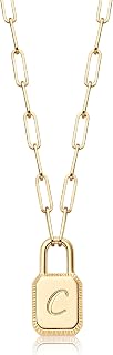 MTMY Lock Initial Necklace 14K Gold Plated Adjustable Paperclip Chain Dainty Lock Pendant Necklace Personalized Engraved Letter Jewelry for Women