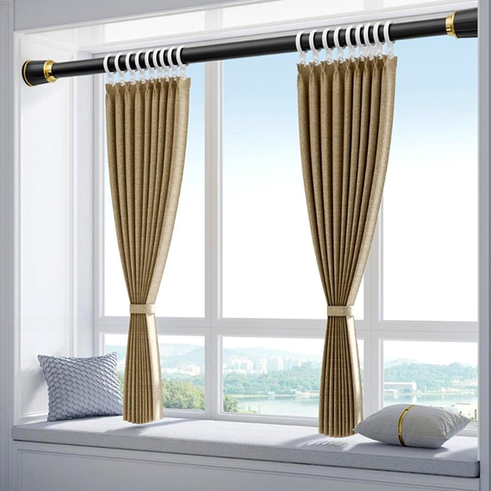 40-500cm Gardinenstange Extra Länge Vorhangstange Ausziehbar Duschstange Ohne Bohren Spannstange Teleskop Kleiderstange Für Badezimmer Schlafzimme(Farbe:White,Size:1.1-1.9m+20 rings)