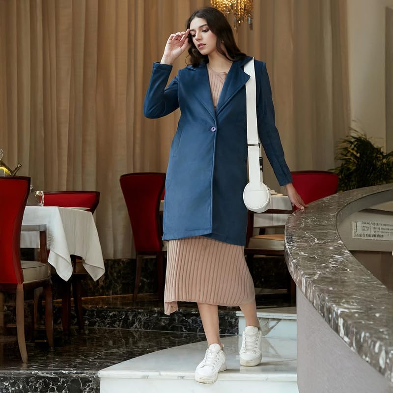 Image of PINACOLADA Women's Double-Breasted Fleece Long Coat for Casual Wear | Lapel Collar | Long Sleeve | Button Closure | Coat Crafted with Comfort Fit for Everyday Wear