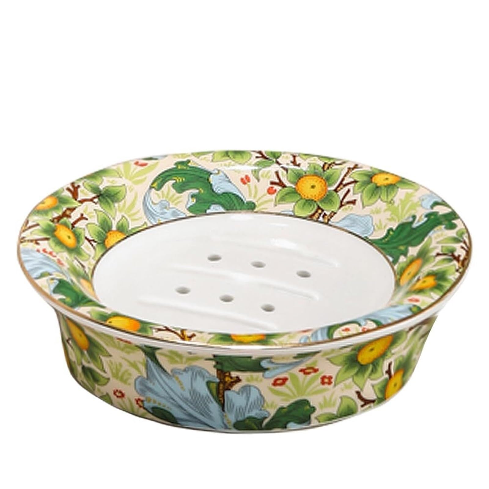 Portasapone con drenaggio Vassoio rotondo a doppio strato con portasapone autodrenante decorativo floreale per lavabo del bagno(Style a)