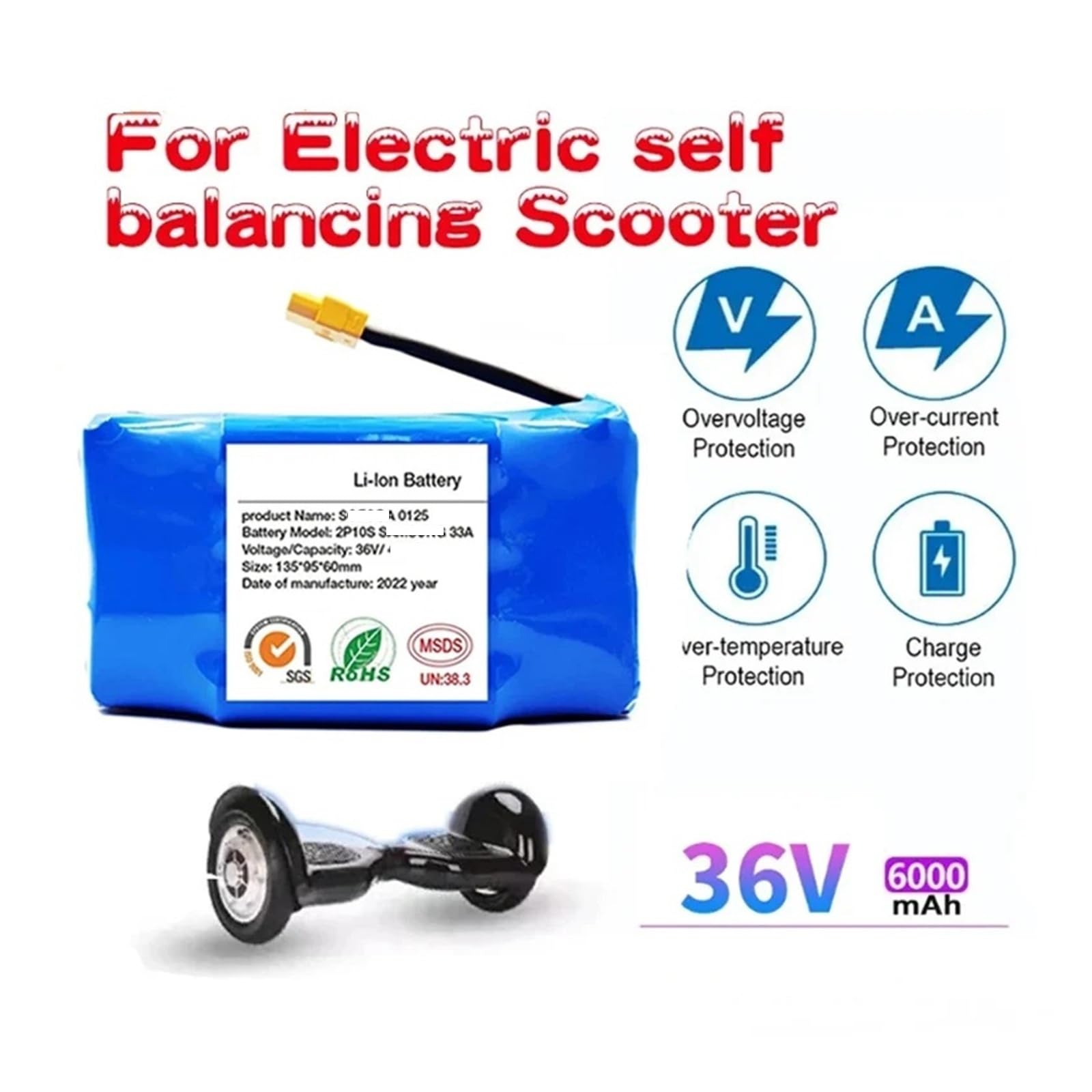 36v 6000mAh Rechargeable Lithium Battery 10S2P For Electric Self Balancing Scooter Hoverboard Batteries