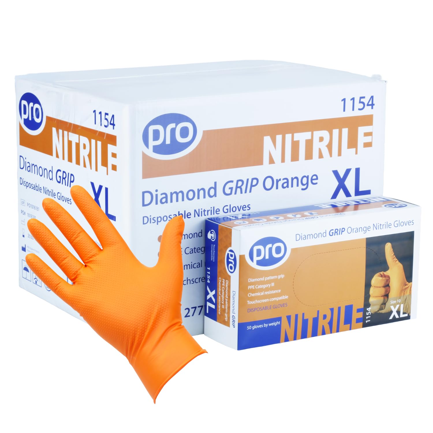 PRO Diamond Grip Orange Disposable Gloves - Heavy Duty Nitrile Glove - 500 Pack - Extra Large - Powder-Free, Latex-Free - Mechanic Gloves, Workshop, Automotive & Industrial PPE