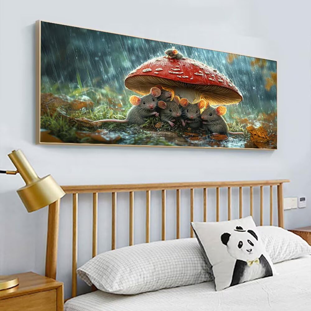5D Art du Diamant Complet Kits XXL, Souris Champignons Ronde Diamond Peinture de Cristal DIY Art Des Pierres Précieuses，Adultes Pour Décoration Maison, Cadeaux créatifs 70x140cm KH5Y-445