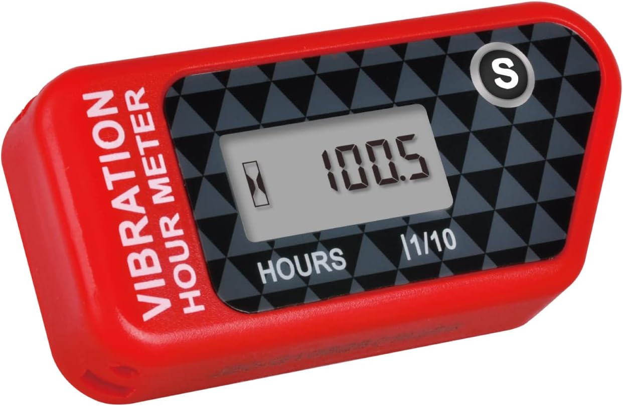 Yooreal Vibration Activated Hour Meter,Maintenance Intervals Reminder for Gas/Diesel Engine Powered Generator Compressor Motorcycle Snowblower Trailer Motor Grader Pressure washer. (Red)