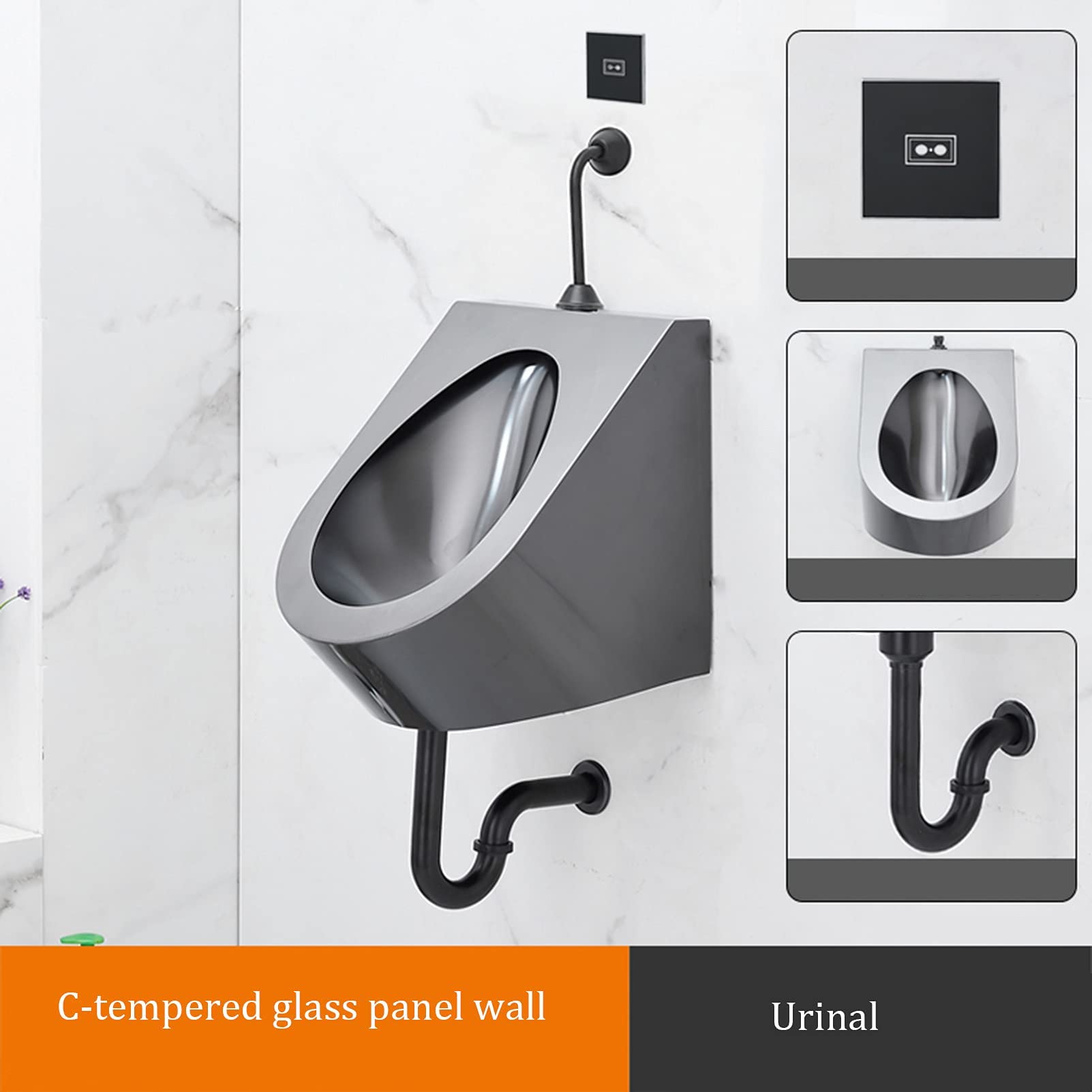 DFEDHF Stainless Steel urinals, Wall-Mounted Male urinals, Induction Drainage bar urinals, Small Vertical Toilets, Suitable for Homes, Hotels, Schools(Short-C)