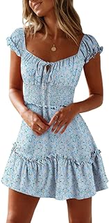 Womens Summer Ruffle Sleeve Sweetheart Neckline Printing Dress Mini Dresses