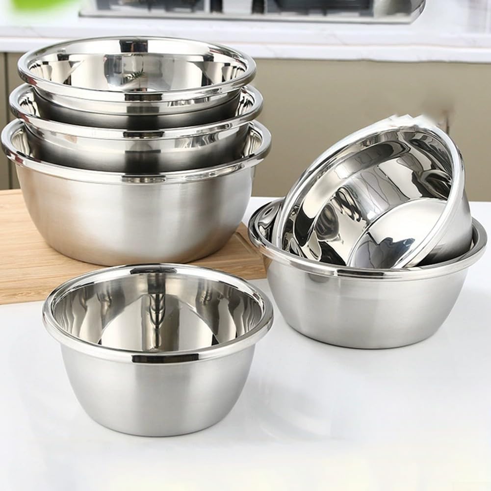 For Kitchen Basins Crafted from 304 Stainless Steel for Mixing, Beating, Soup Holding and Vegetable Washing Featuring Reversed Edge to Minimize Drips and Improve Strength (36CM)