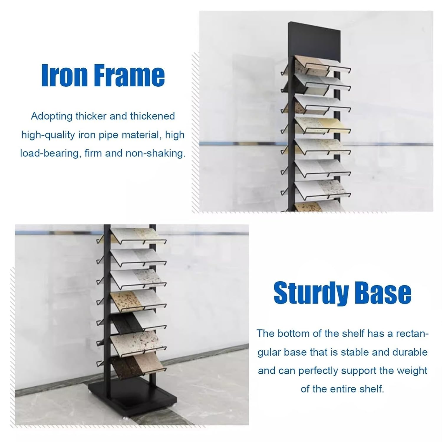 Double-Side Wooden Boards Display Stand for Factory/Retail Store/Furniture Showroom/Exhibition Halls, 66.9in Tall Tile Sample Holder, Saving Space(45x40x170cm)
