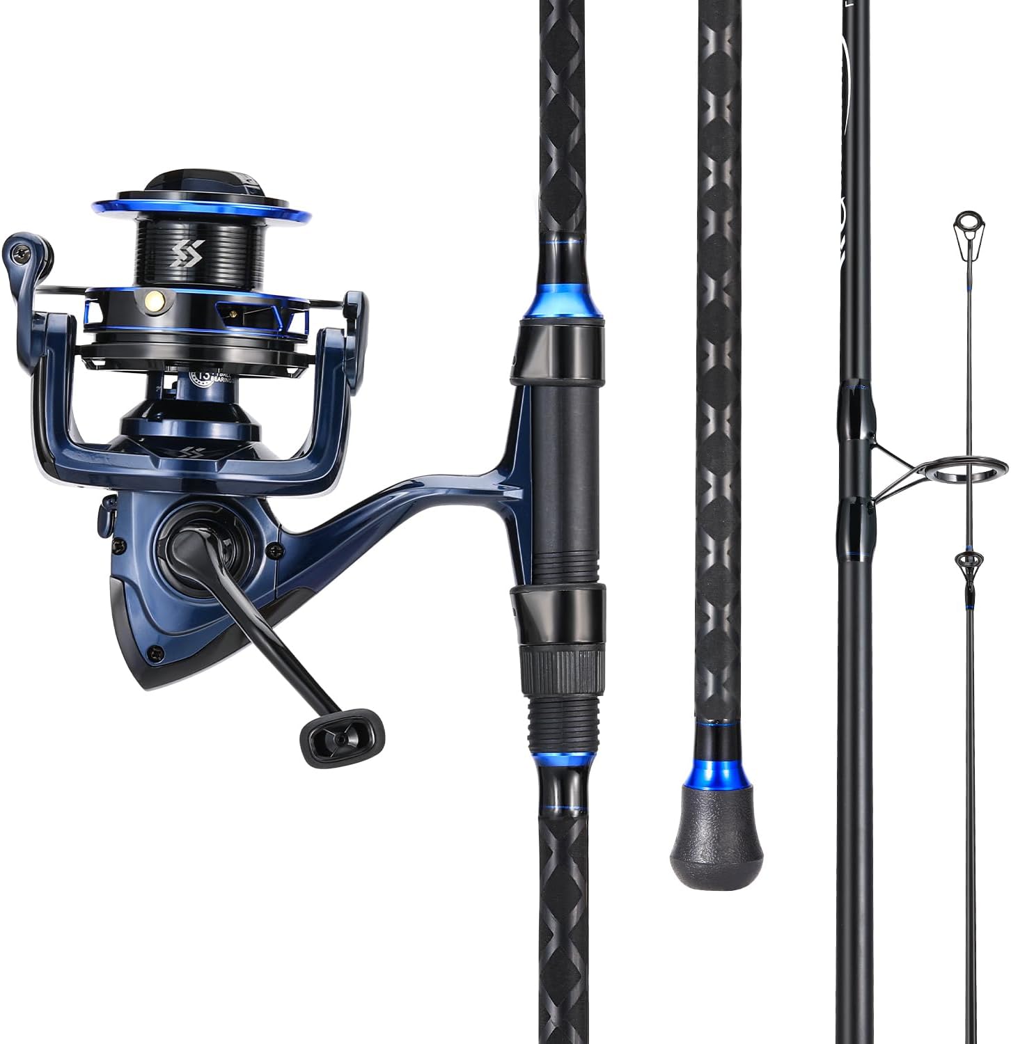 SOUGAYILANG Surf Fishing Rod and Reel Combo, Heavy 3-Piece Travel Spinning Rod with Reel for Red Drum, Striped Bass, Beach & Saltwater Fishing(9'/10'/11'/12')