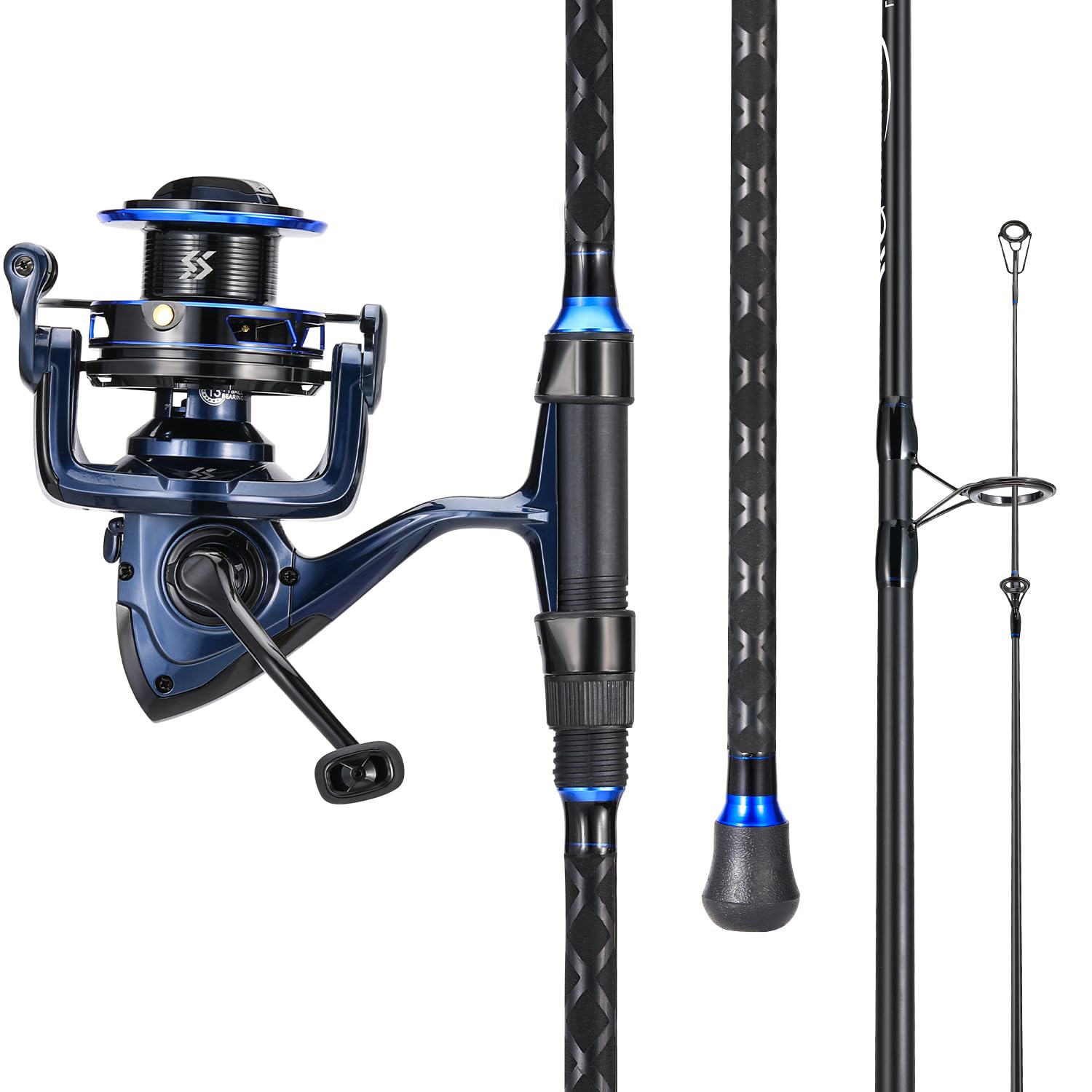 SOUGAYILANG Surf Fishing Rod and Reel Combo, Heavy 3-Piece Travel Spinning Rod with 7000 Reel for Red Drum, Striped Bass, Beach & Saltwater Fishing-9FT（Blue : Sports & Outdoors