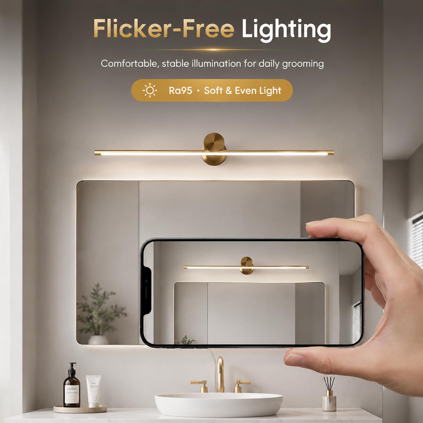 Modern LED Spiegelleuchte Vintage Badlampe, Metall Spiegelleuchte für Badezimmer, IP44 Wasserdicht, 3000K-6500K, Acrylschirm, Spiegellampe über Spiegel für Schminktisch