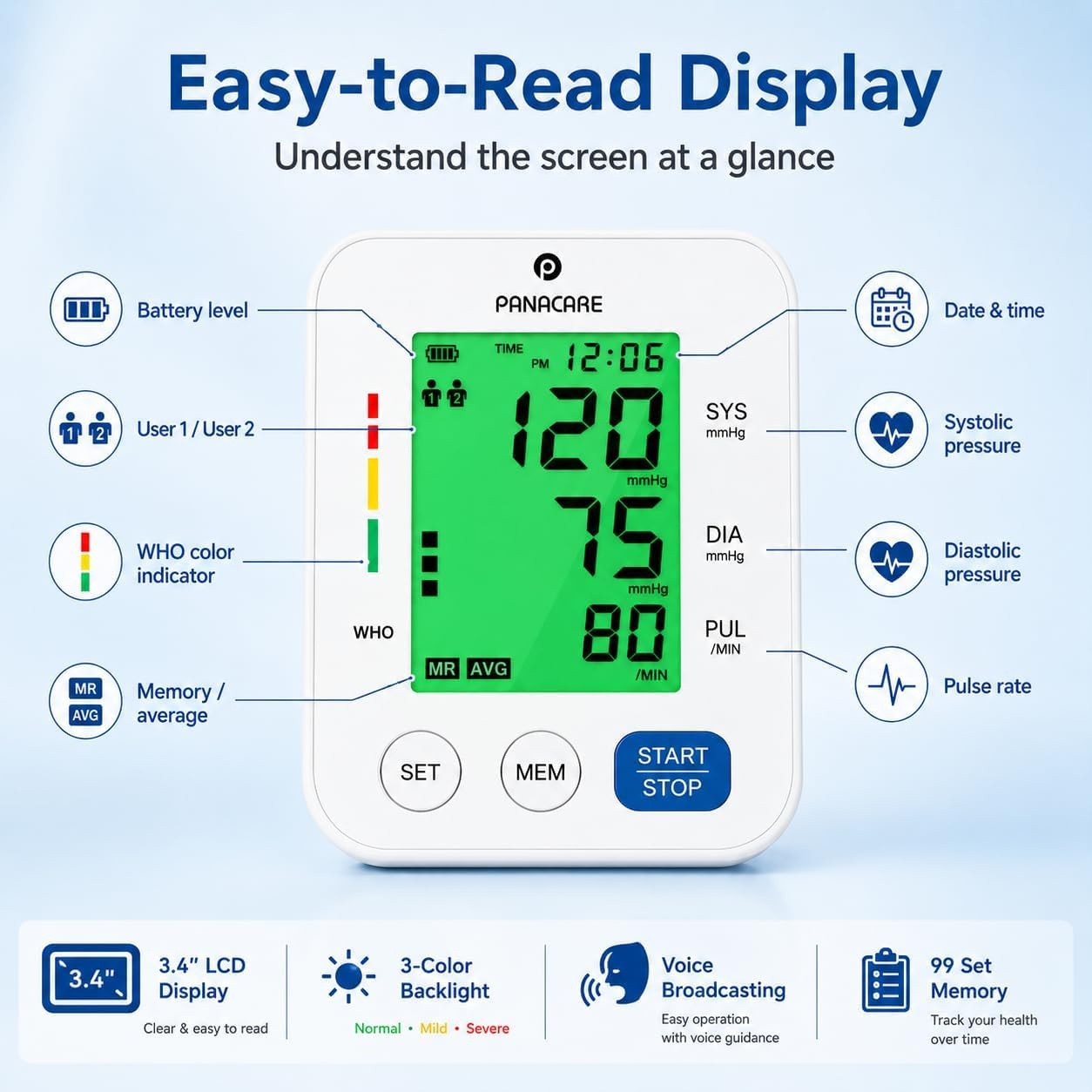 Monitor de presión arterial de brazo eléctrico, dispositivo automático de presión arterial para el hogar, color blanco
