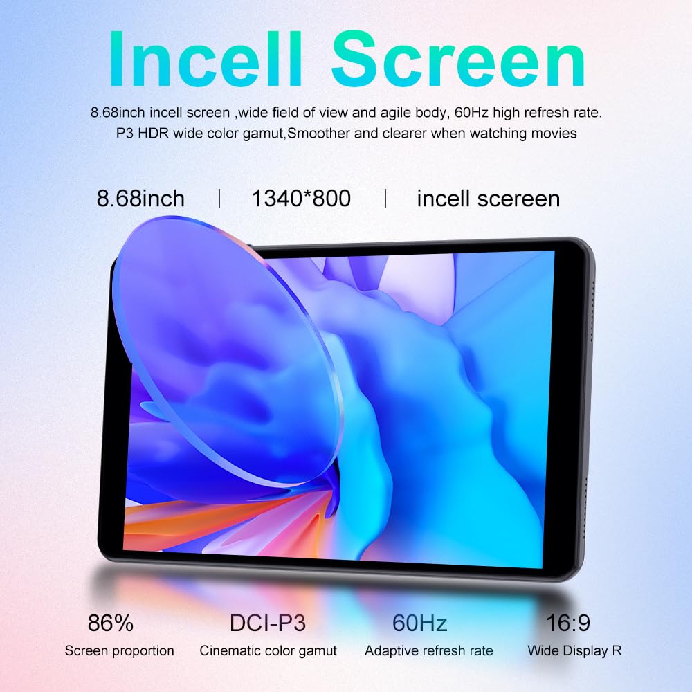 Tablet Android 15 da 8,7 pollici, display Incell, 16 GB (6 + 10) GB + 128 GB con custodia