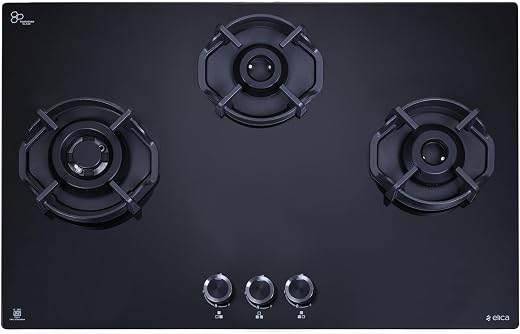 Elica 70cm 3 Burner Auto Ignition Hob | FLEXI HEXA 370 LOTUS IND HD BRASS | SABAF Brass Burners (4kW, 2.5kW, 1.7kW) | Hexa...