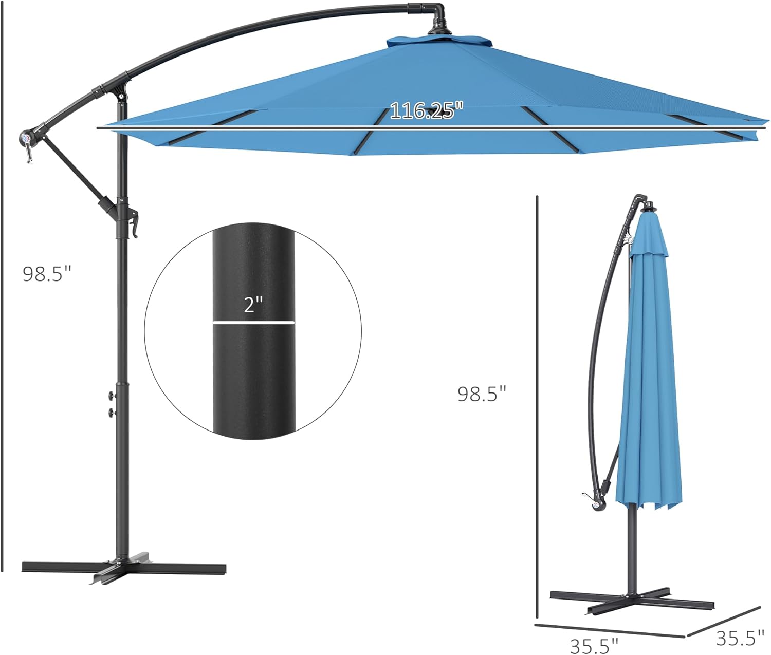 Outsunny 10' Cantilever Hanging Tilt Offset Patio Umbrella with UV & Water Fighting Material and Cross Base (Weight Not Included)