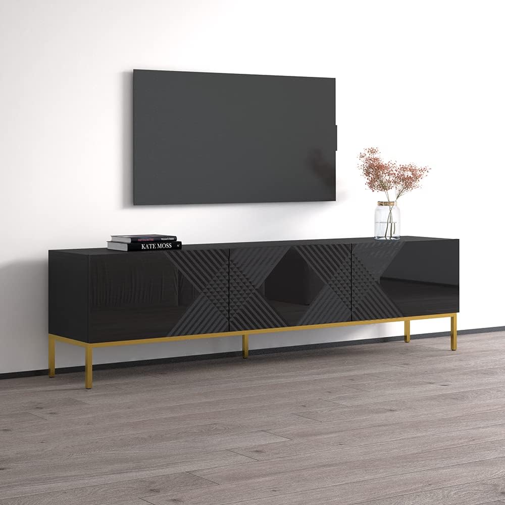 Meble Furniture Exito 01 Modern Rectangular TV Stand — Storage Cabinets — 75 Inches — Black